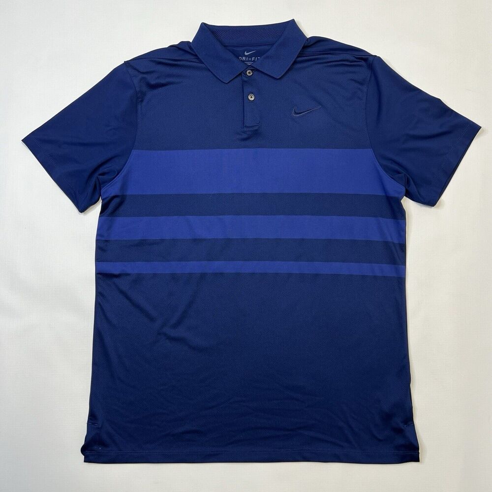 Nike Dri-FIT Shirt Mens Medium Vapor Striped Golf Polo Blue Void BV0474-492